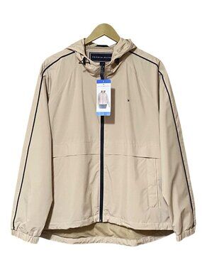 Tommy Hilfiger Windbreaker Jacket L Beige Chino Hooded Zip Waist NWT Travel